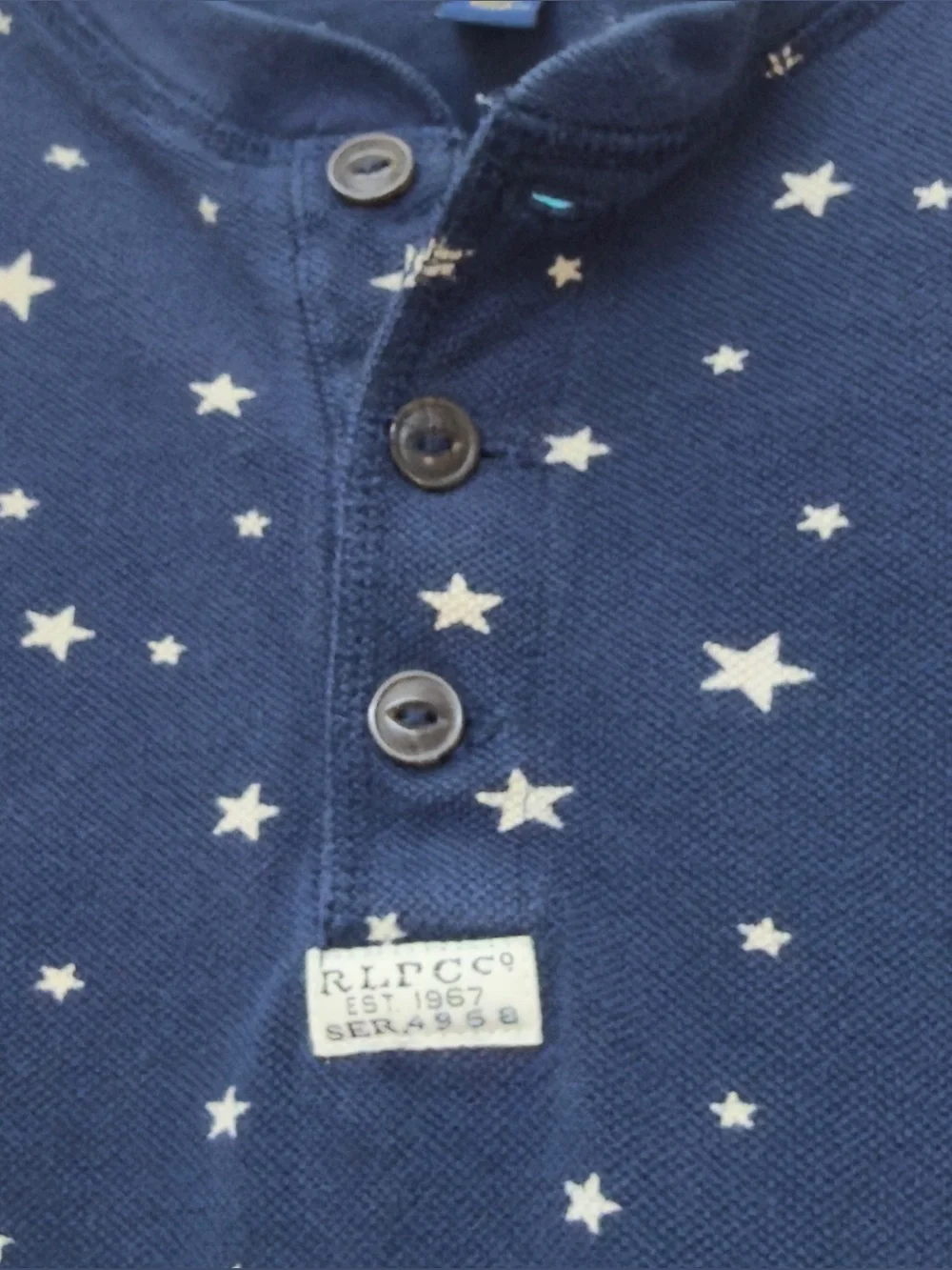 Polo Ralph Lauren Boys Long Sleeve Blue Star Print Cotton Henley Shirt. 2. 2T.